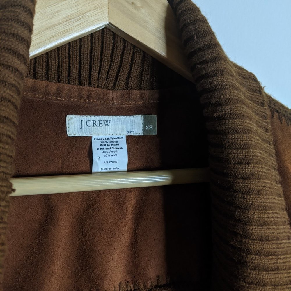 J Crew Vtg Leather Wool Knit Patchwork Cardigan xs - Picture 4 of 10